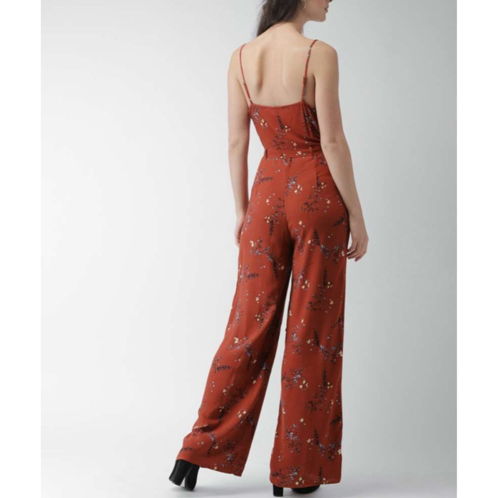 Forever 21 Women’s Jumpsuit Rust Floral Wide Leg Size Small Adjustable Straps